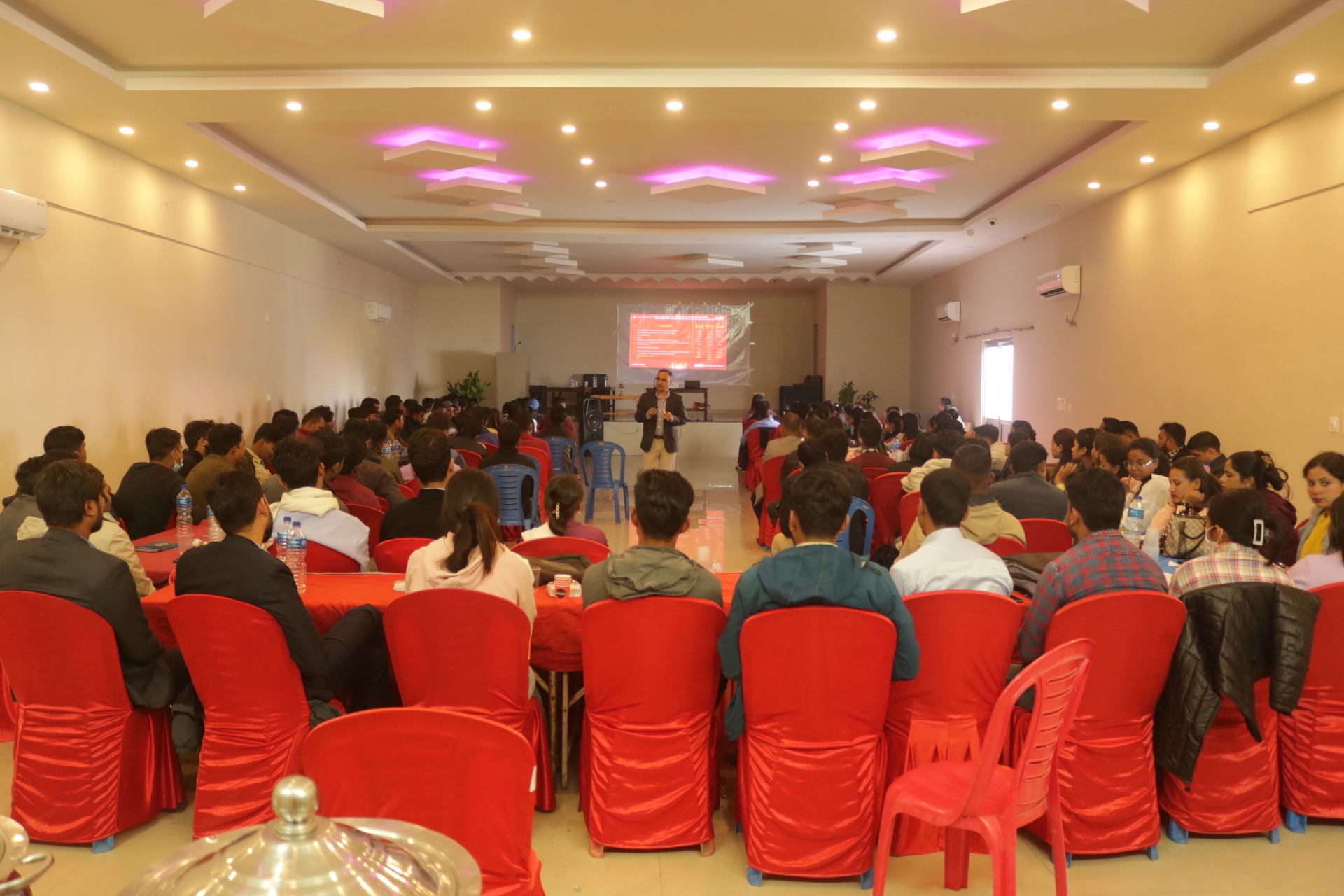 Elegant hotel banquet hall set up for an event